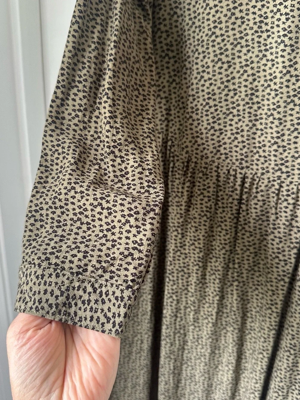 LOFT Olive Green Midi Dress with Ruffle Hem
